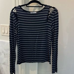 Bailey/44 navy and grey striped shirt with shoulder detail. size Large